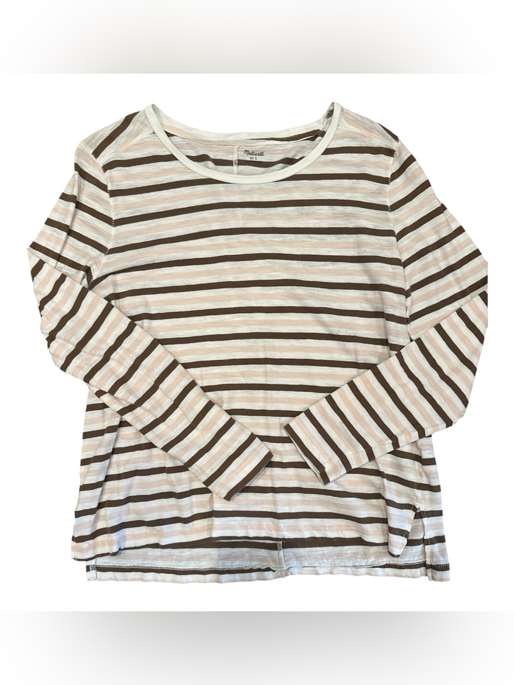 Madewell Striped Long-Sleeve Tee in Brown and Pink EUC!! 100% Cotton